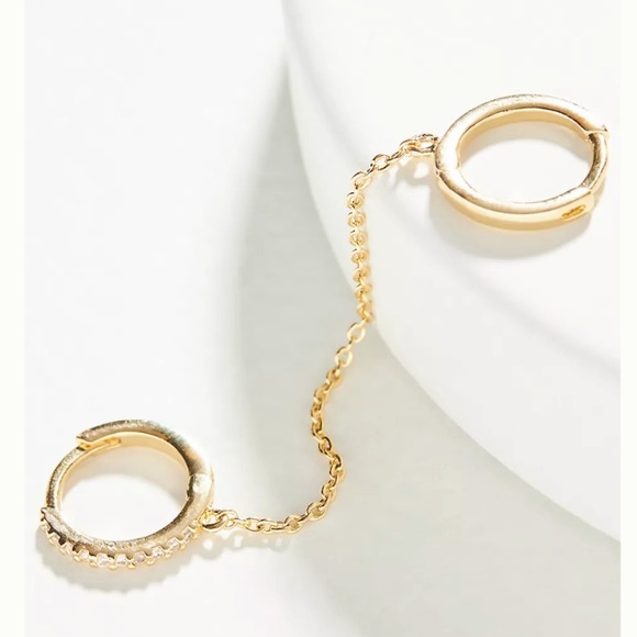 🆕 Anthropologie Louisa Huggie Hoop Crystal-Accented Chain Ear Cuff Earrings - Picture 2 of 10